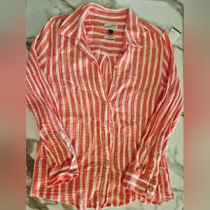 Coral and White Striped Button Down Shirt